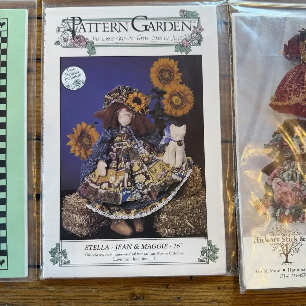 Vintage Primitive Doll Sewing Pattern Lot Country Folk Rag Doll Sunflower Santa
